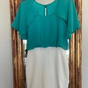 Teal and White Women's Two-Tone Dress